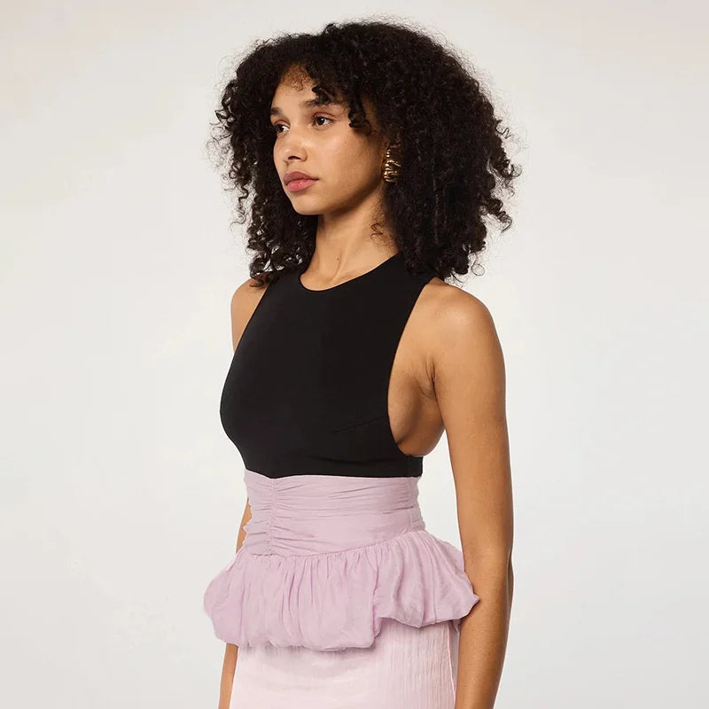 Ruffle Pullover Vest Patchwork O Neck Ruched Skinny Club Tank Tops Mssza
