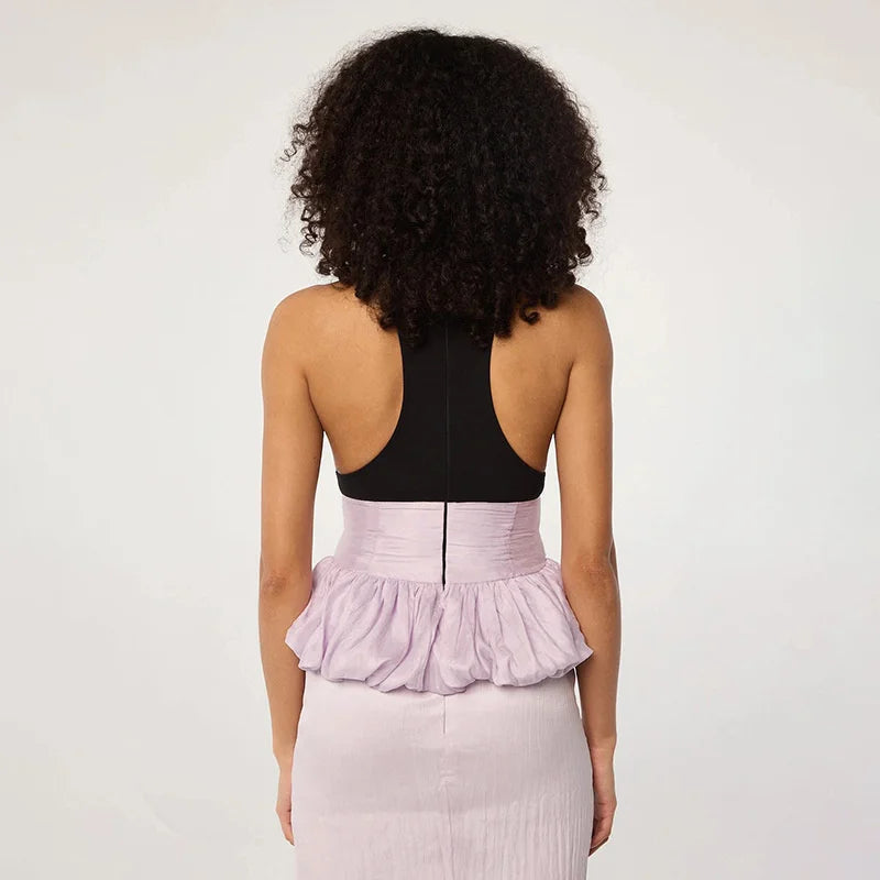 Ruffle Pullover Vest Patchwork O Neck Ruched Skinny Club Tank Tops Mssza