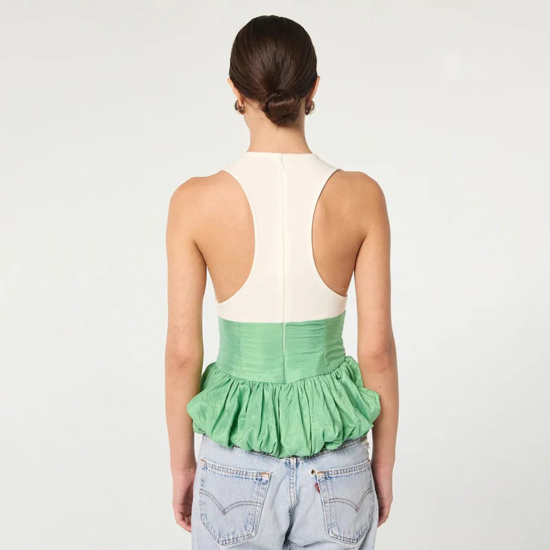 Ruffle Pullover Vest Patchwork O Neck Ruched Skinny Club Tank Tops Mssza