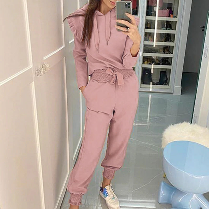 Ruffle sleeve Hooded collar jumpsuit Mssza