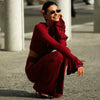 Ruffled Round Neck Long Sleeve Top High Waist Flared Pants Two Piece Set Mssza