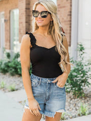 Ruffles Backless Sweetheart Neck Cotton Top Mssza