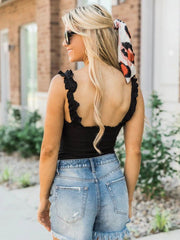 Ruffles Backless Sweetheart Neck Cotton Top Mssza