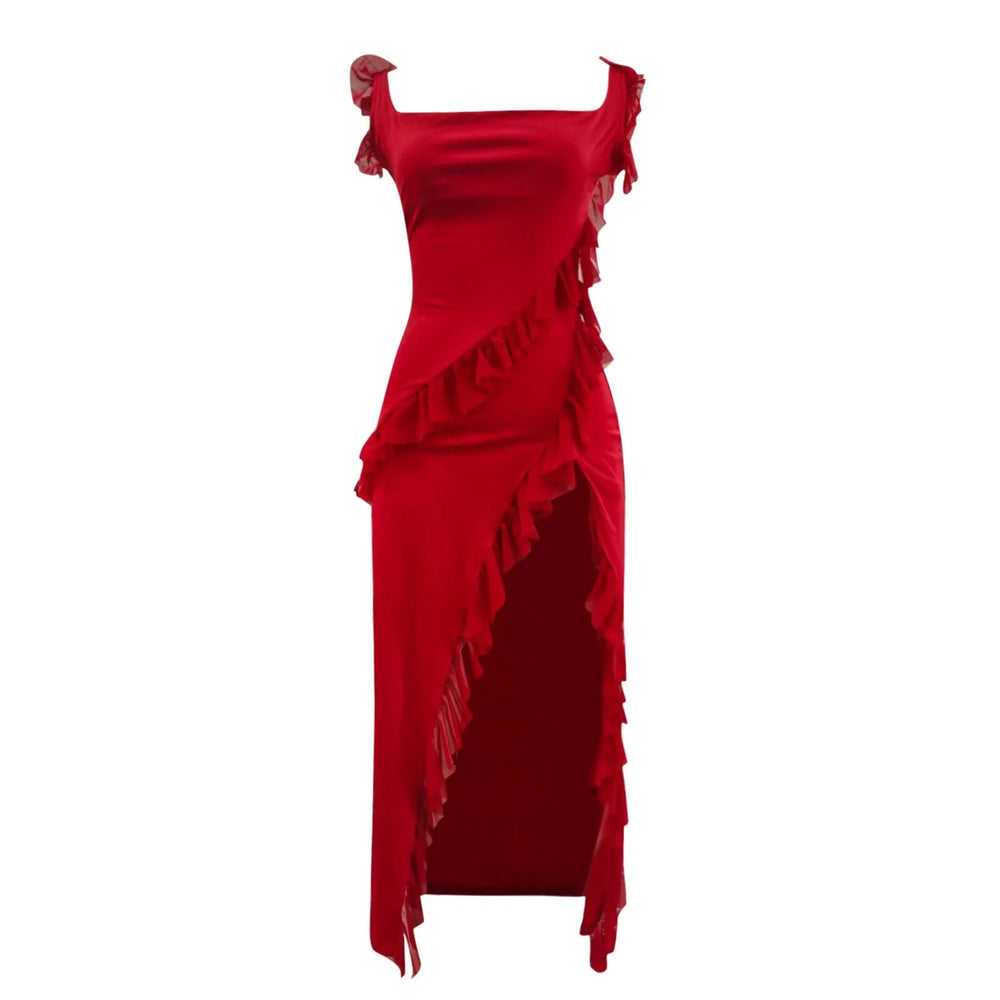 Ruffles Chiffon Maxi Dress For  Backless Split  Black Long Wedding Party Elegant Luxury Chic Female Mssaz Desses