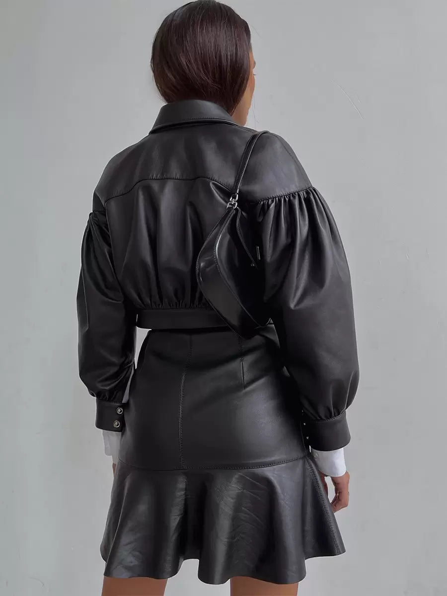 Ruffles High-slit Raised Waist Polyester Chic Short Bottoms Skirts Mssza