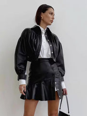 Ruffles High-slit Raised Waist Polyester Chic Short Bottoms Skirts Mssza