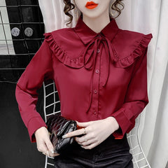 Ruffles Puff Sleeve Peter Pan Collar Button Up Shirt Mssza