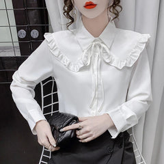 Ruffles Puff Sleeve Peter Pan Collar Button Up Shirt Mssza