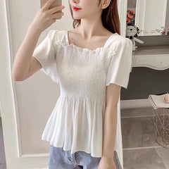 Ruffles  Short Sleeve  Casual Chiffon Blouse Mssza