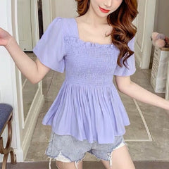 Ruffles  Short Sleeve  Casual Chiffon Blouse Mssza