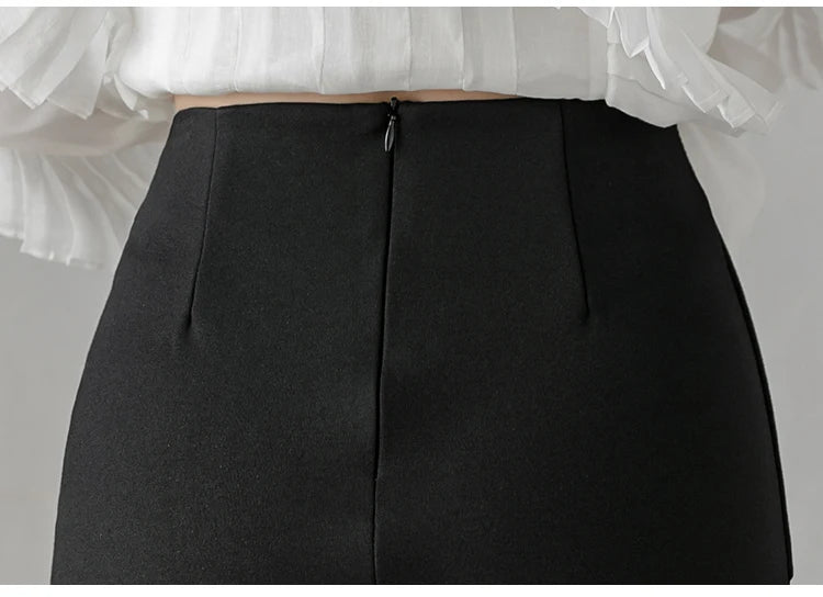 Ruffles Slim High Waist Bodycon Elegant And Vintage Long Skirt Mssza