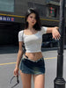 Ruffles Sweet Spicy Design Wrapped Hip Denim Skirt Mssza
