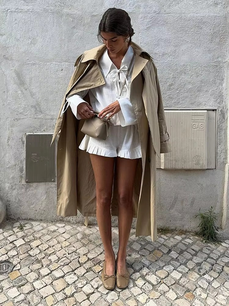 Ruffles Wide Leg Shorts Lace Up High Street Lapel Shirt Top Suits Mssza