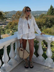 Ruffles Wide Leg Shorts Lace Up High Street Lapel Shirt Top Suits Mssza