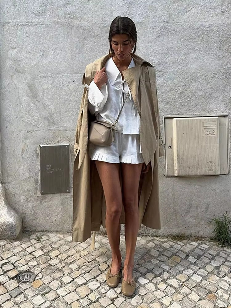 Ruffles Wide Leg Shorts Lace Up High Street Lapel Shirt Top Suits Mssza
