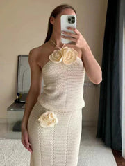 Knitted Crochet Slim Halter Beachwear Cover-Up Dress Mssaz Desses