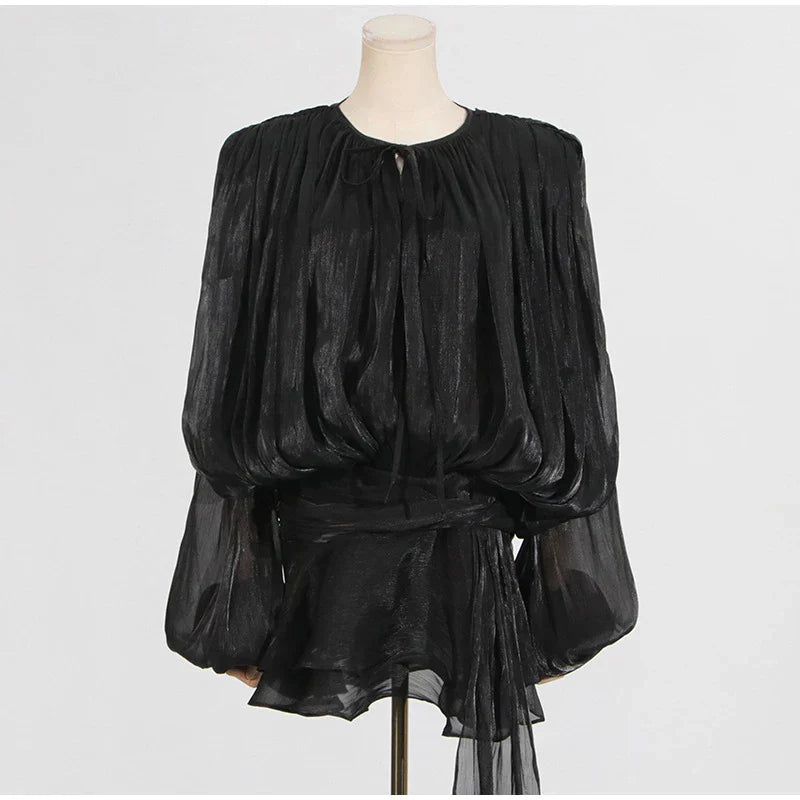 Elegant V-Neck Lace-Up  Style Mini Dress Mssaz Desses