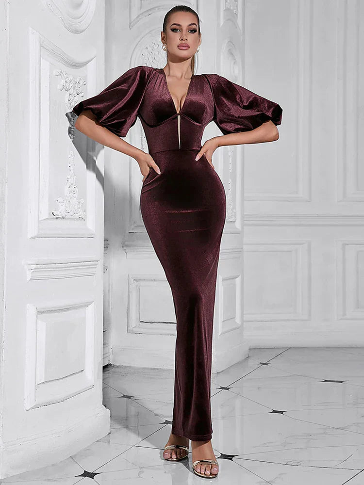 Backless Puff Lantern Sleeve Maxi Dress Mssaz Desses