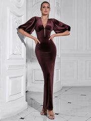 Backless Puff Lantern Sleeve Maxi Dress Mssaz Desses