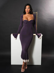 Patchwork Square Collar Evening Fishtail Dress Mssaz Desses