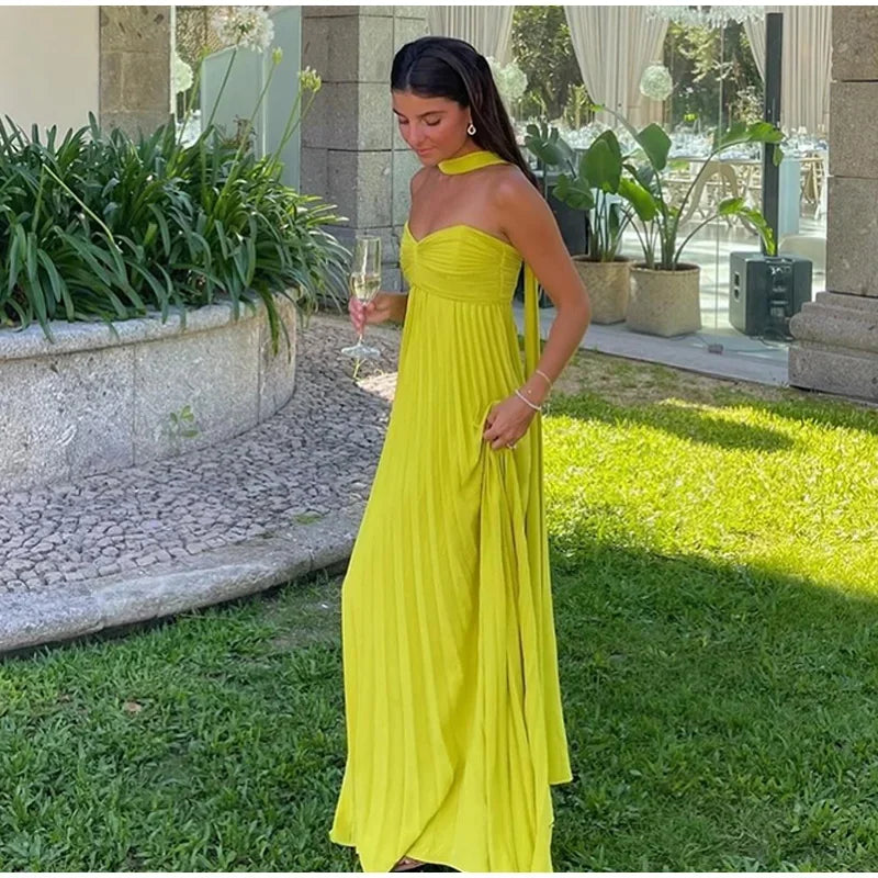Strapless Pleated Maxi Dress Mssaz Desses