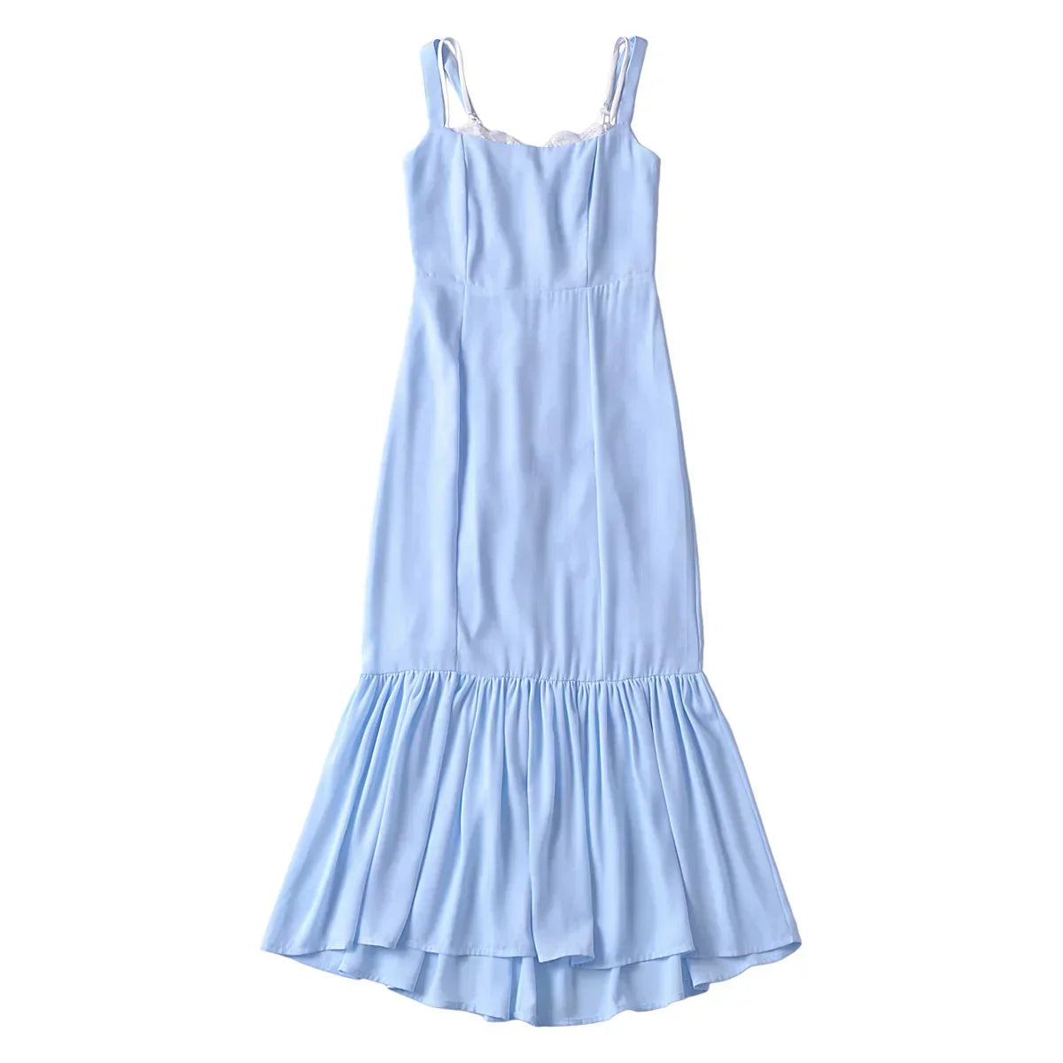 Light Blue Spliced Ruffles Hem Midi Dress Mssaz Desses