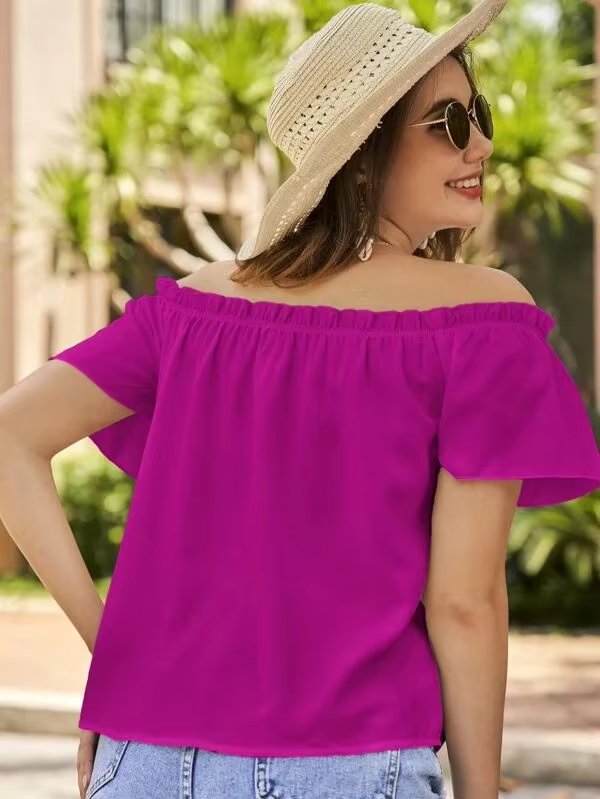 Off Shoulder Ruffle Edge Shirt Mssza