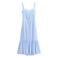 Light Blue Spliced Ruffles Hem Midi Dress Mssaz Desses