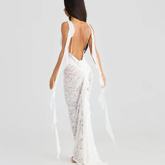 Lace Patchwork Backless Trailing Long Dress Mssaz Desses