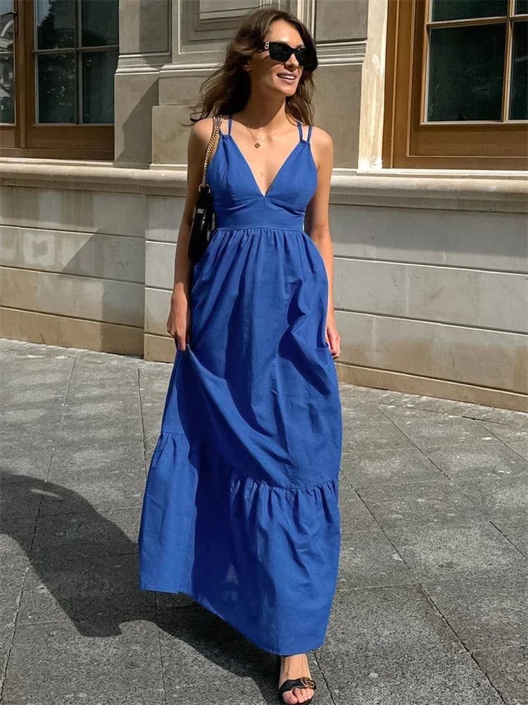 Patchwork Sleeveless Solid Maxi Dress Mssaz Desses