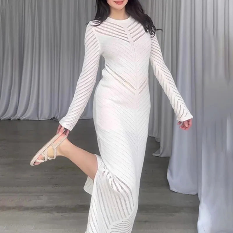 Sleeveless Patchwork Knit Maxi Dresses Mssaz Desses