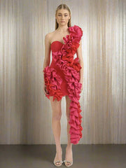 Solid Ruffles One Shoulder Strips Prom Mini Dress Mssaz Desses