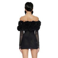 Black Mesh Full Sleeve Ruffles Mini Dress Mssaz Desses