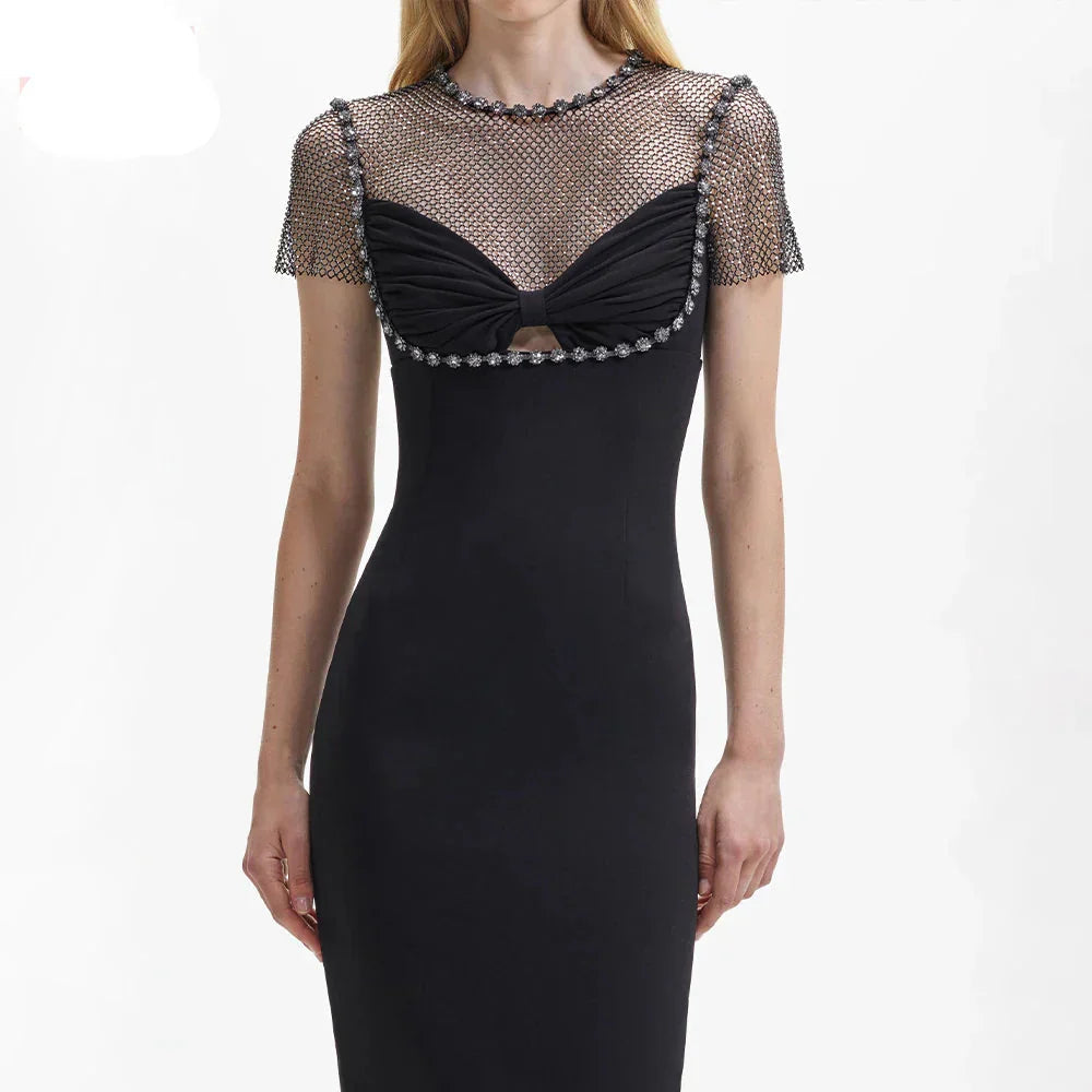 Black Diamante Evening Midi Dress Mssaz Desses