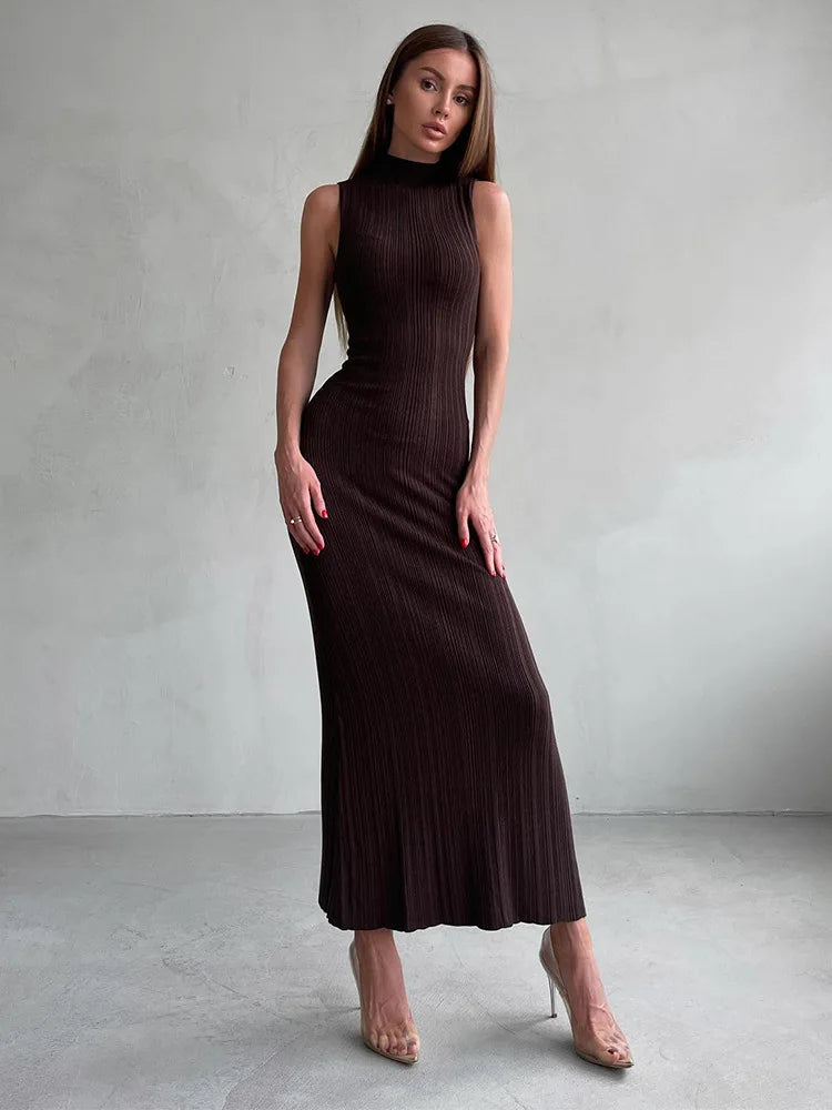 Sleeveless Turtleneck Maxi Dress Mssaz Desses