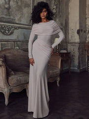 Solid Long Sleeve Irregular Splice Long Dress Mssaz Desses