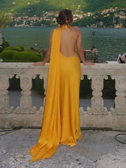 Yellow Satin Maxi Dress Mssaz Desses