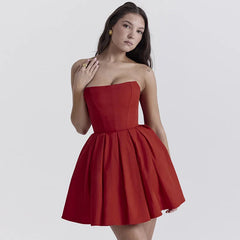 Elegant Strapless Corset A Line Solid Mini Dress Mssaz Desses
