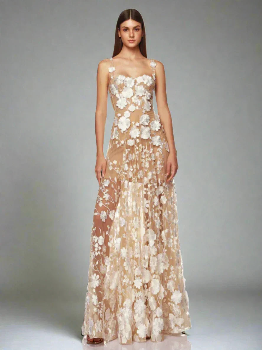 Floral Embroidered Mesh Maxi Dress Mssaz Desses
