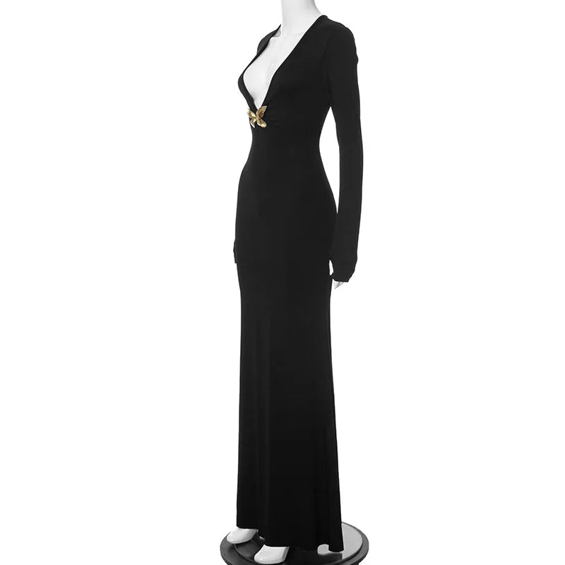 Black Fishtail Dress Dramatic Style with Butterfly Mssaz Desses
