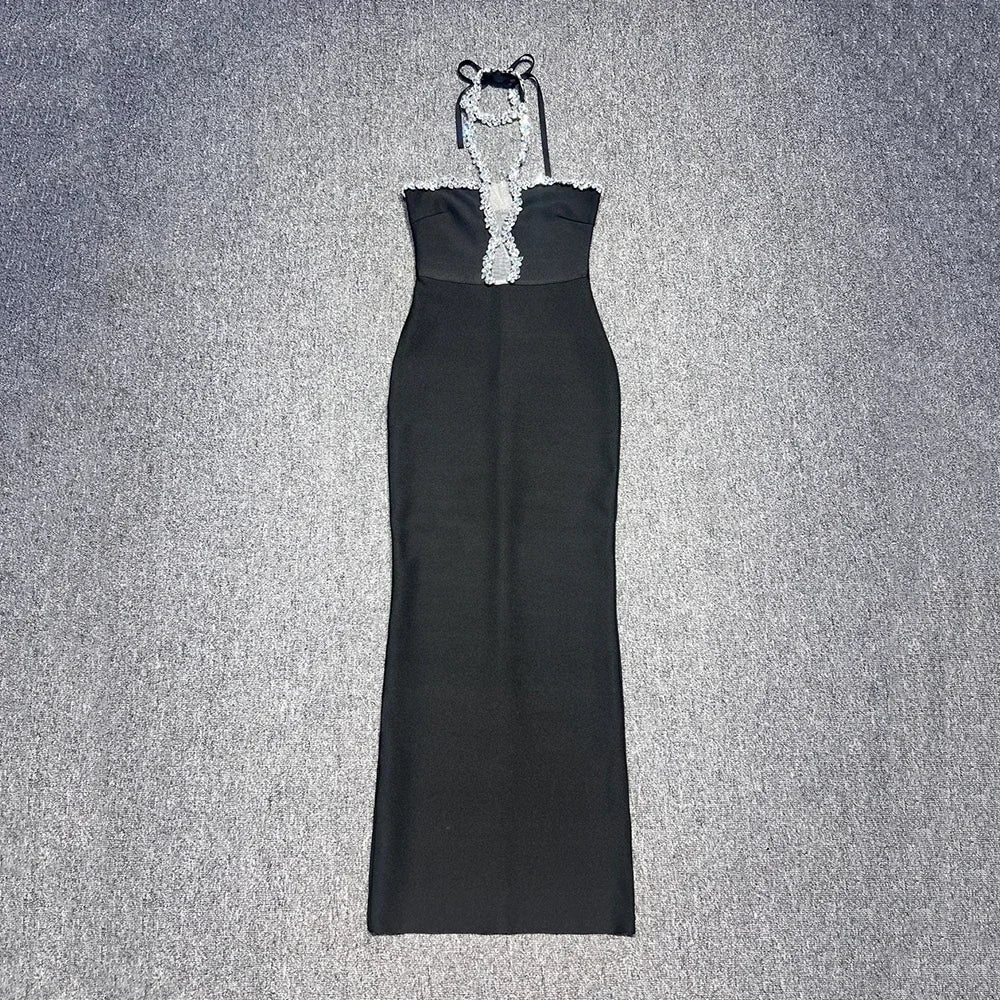 Black Diamond Strapless Maxi Bandage Dress Mssaz Desses