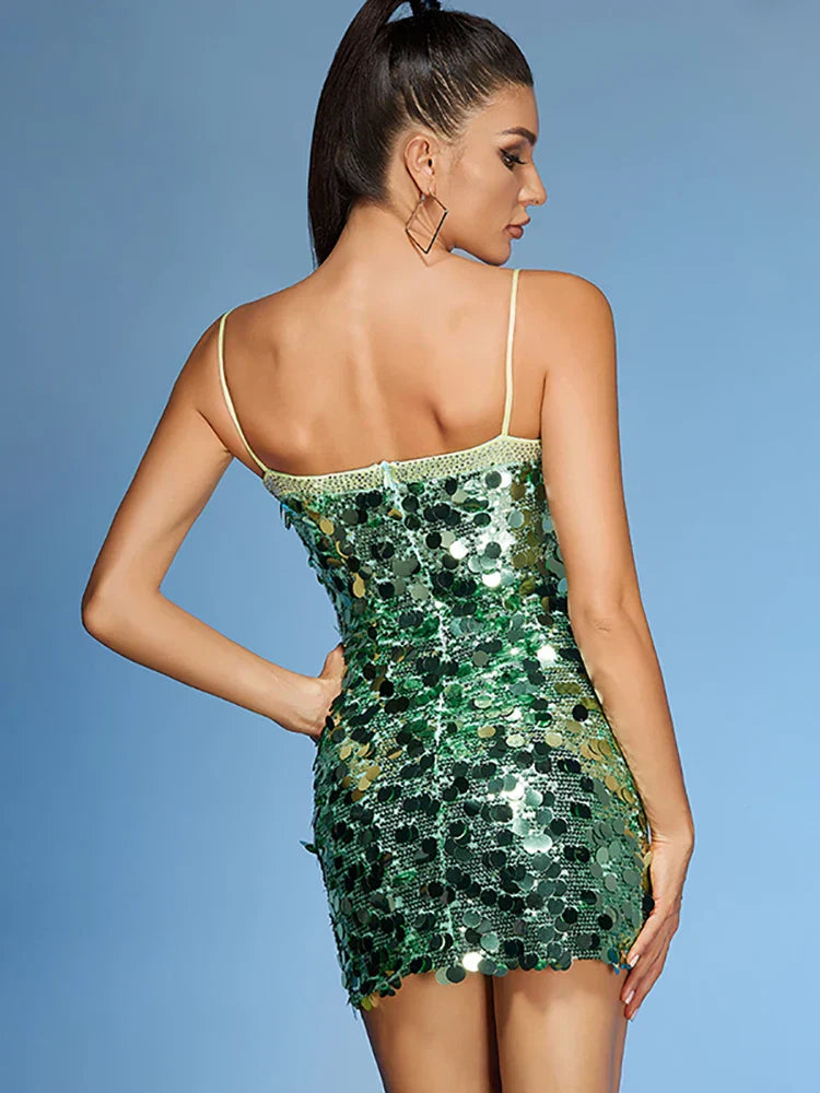 Spaghetti Strap Diamonds Patchwork Mini Dress Mssaz Desses
