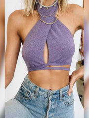 Bandage Halter  Sleeveless Backless Cropped Top Mssza