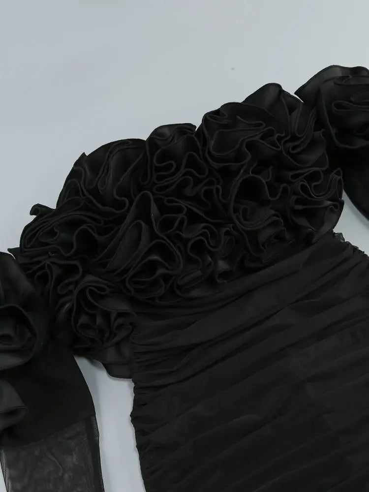 Black Mesh Full Sleeve Ruffles Mini Dress Mssaz Desses