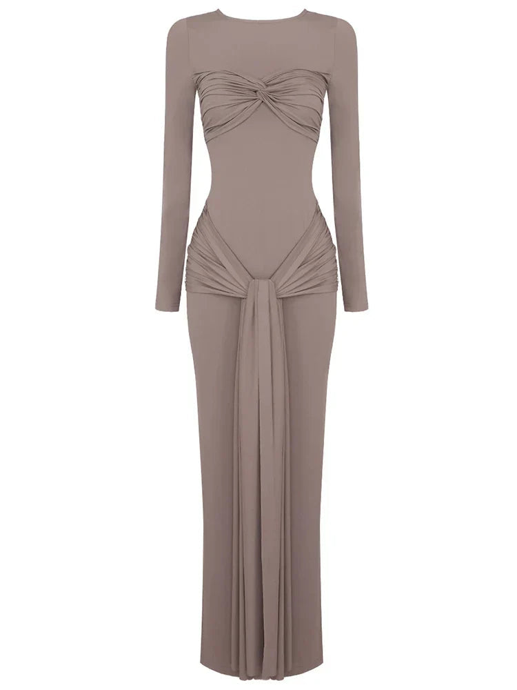 Long Sleeve Pleated Draped Maxi Dress Mssaz Desses