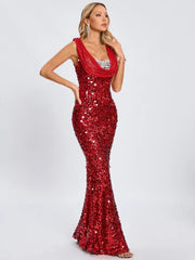 Swinging Neck Sequins Red Long Dress Mssaz Desses