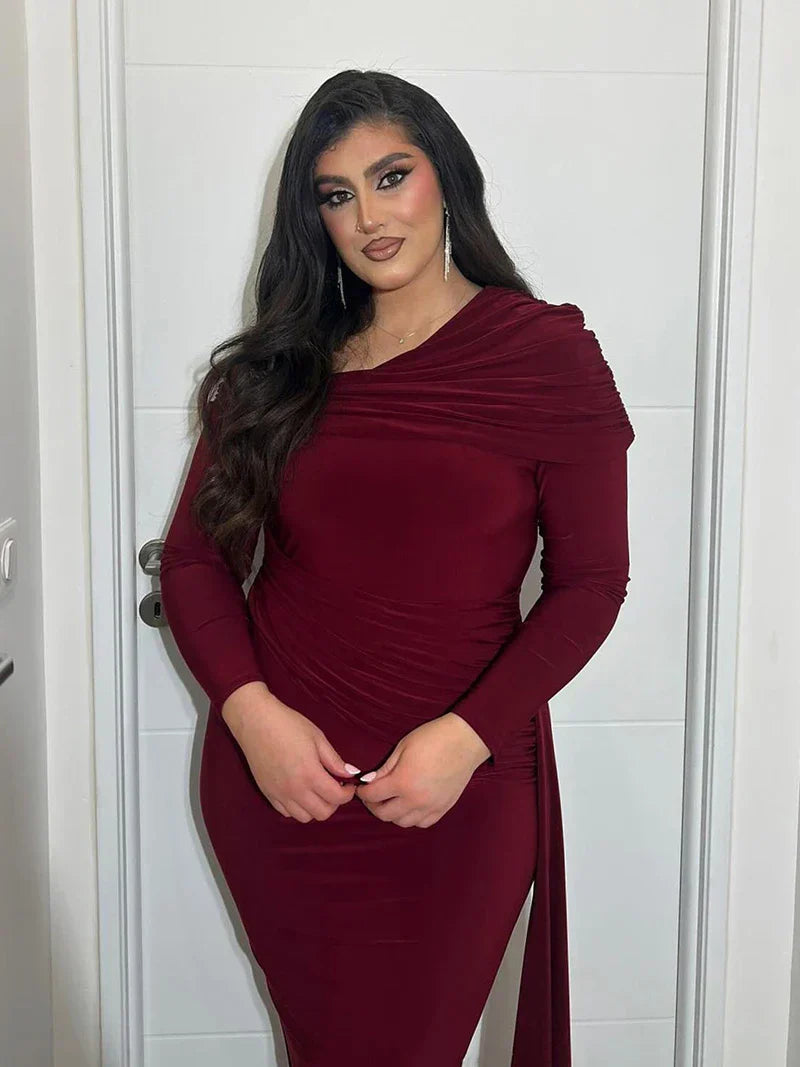 Skew Collar Long Sleeve Maxi Dress Mssaz Desses
