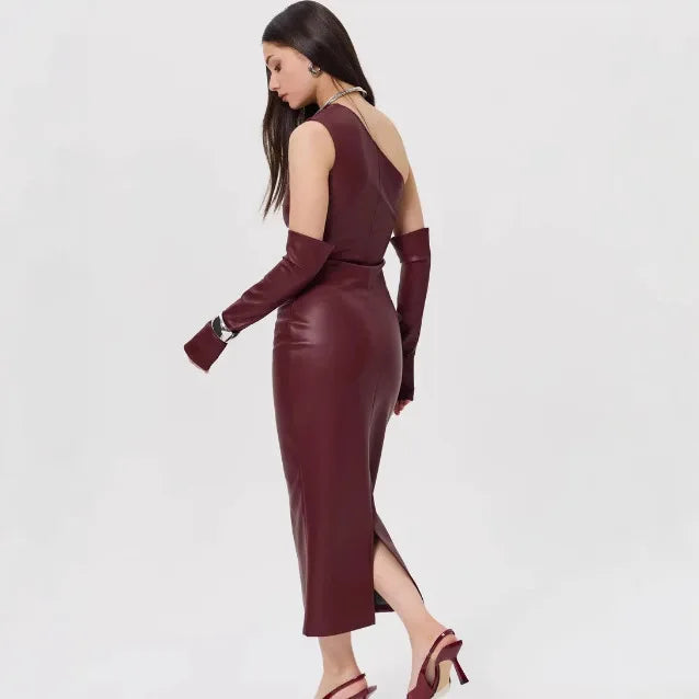Off-Shoulder Strapless Faux Leather Patchwork Dress Mssaz Desses