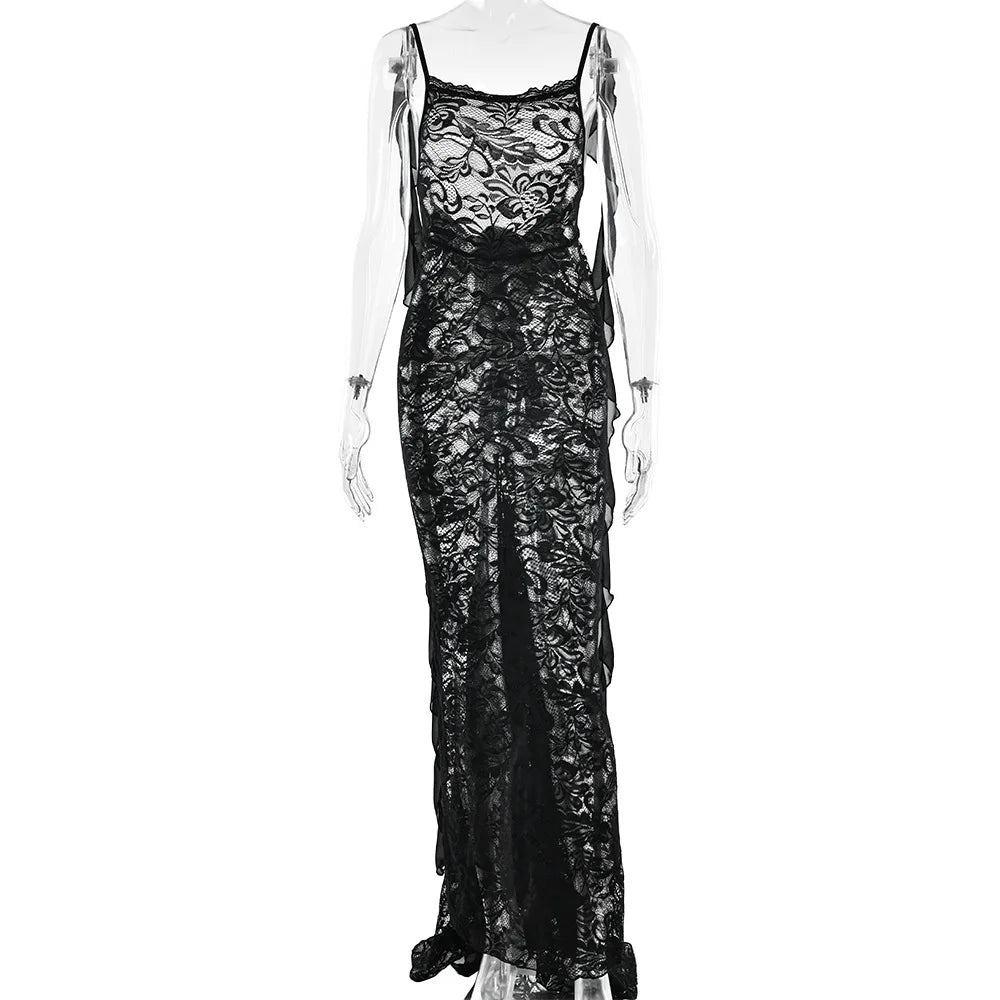 Lace Patchwork Backless Trailing Long Dress Mssaz Desses
