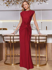 Solid Boat Neck Twist Knot Long Dress Mssaz Desses